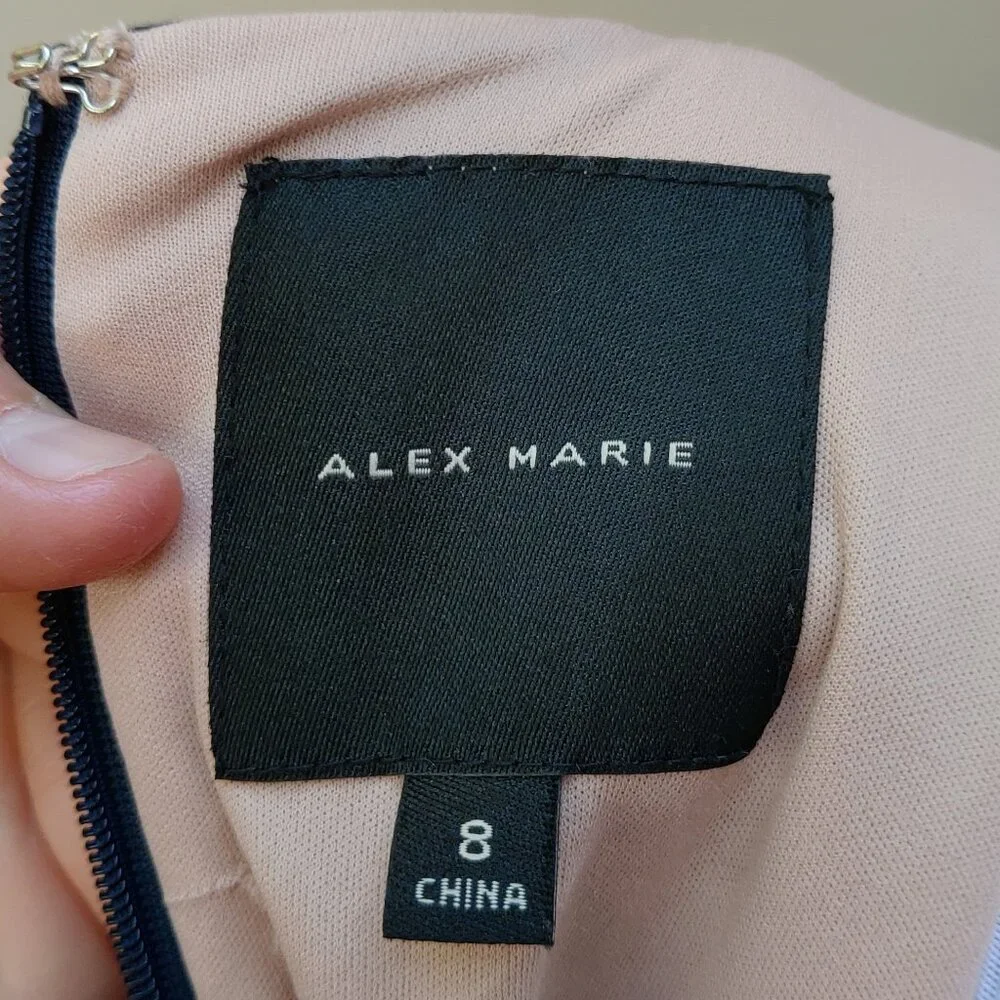 Alex Marie A-Line Dress Dark Blue Navy Ladder Trim Accents Sleeveless Classic
